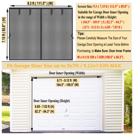 SANJINFON Garage Door Mesh Screen Kit 9x7 FT - Retractable Magnetic Net Screen Door for 1 Car Garage 9x7ft, Durable Fiberglass Mesh Blocks Bugs & Enhances Privacy - Great for Patio Porch Outdoor Use