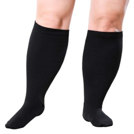 BODALA - Calcetines de compresión de talla grande para mujeres y hombres, 20-30 mmHg hasta 7XL extra ancho hasta la rodilla para apoyar la circulación, Negro -, XXXL
