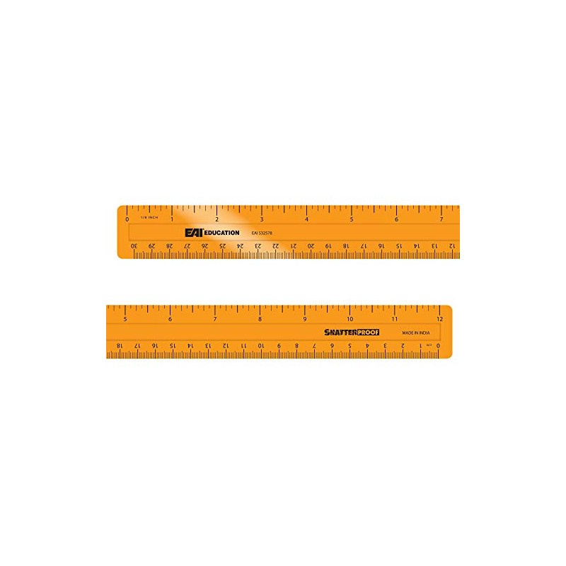EAI Education 12" ShatterProof Ruler 1/8" Scale: Orange - Set