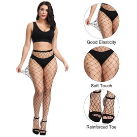 CHRORINE 2 Pack Fishnet Stockings Women High Waist Tights 2 Styles Fishnet Tights Pantyhose (Black)