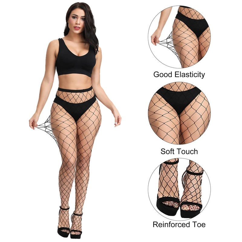 CHRORINE 2 Pack Fishnet Stockings Women High Waist Tights 2