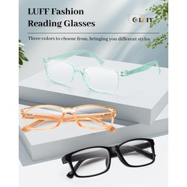 LUFF 3 Pack Blue Light Blocking Reading Glasses Women Men, Fashion Handmade Decorative Temples Comfort Unbreakable Readers(2.5X)