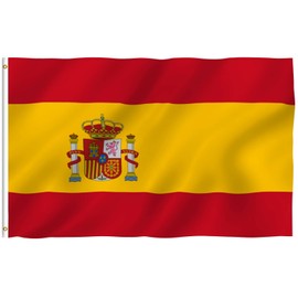 Anley Fly Breeze Bandera de España de 3 x 5 pies, Color Vivo y Resistente a la decoloración UV, cabecera de Lona y Doble Costura, Banderas Nacionales españolas de poliéster con Ojales de latón