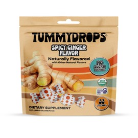 Tummydrops, No Sugar Spicy Ginger Flavor, Gluten Free & Vegan, 33 Individually Wrapped Organic Ginger Lozenges Made with Organic Monkfruit