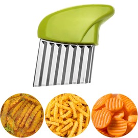 Crinkle cutter,Crinkle cutter for veggies,Stainless Steel Wave Cutter with Protective Case and Handle - Potato Chopper, Carrot Slicer, French Fry Cutter, Onion Chopping Knife (Green)