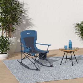 Portal Outdoor Rocking Chair Camping Folding Portable Rocker with Cup Holder Side Pocket Carry Bag, Support 300LBS (Midnight Blue)