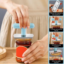 Adjustable Jar Opener, Anti-Slip Bottle Cap Remover Tool,Stainless Steel Hand Can Opener Adjustable Buckle Rotation Lids Off Jar Opener for Most Sizes Cans(Blue)