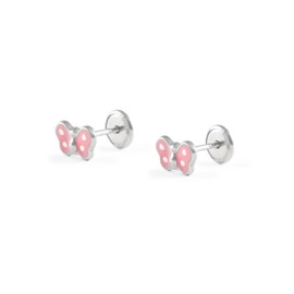 Mondepetit Pink Enamel Butterfly Earrings 925 Sterling Silver Shiny Gift Box, Sterling Silver