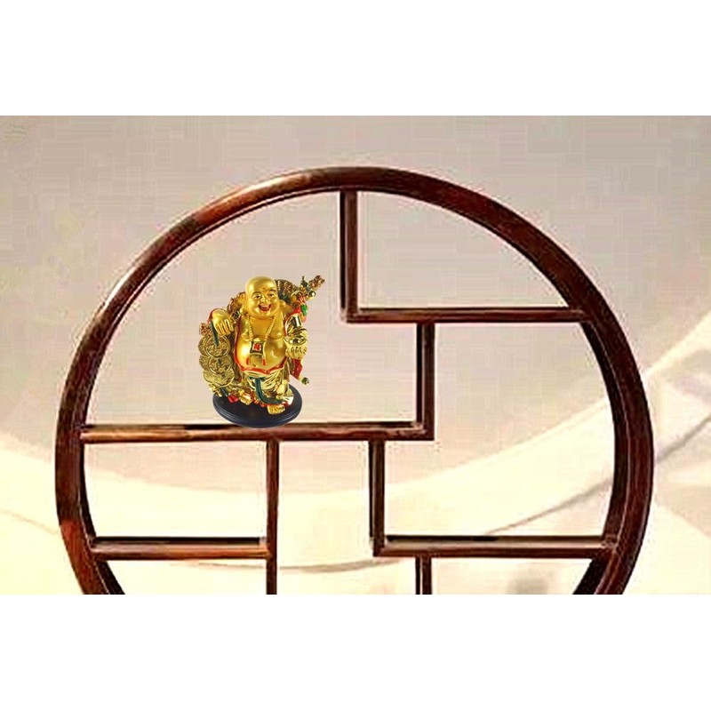 Betterdecor 5.5" Feng Shui Golden Laughing Happy Buddha Statue Holding