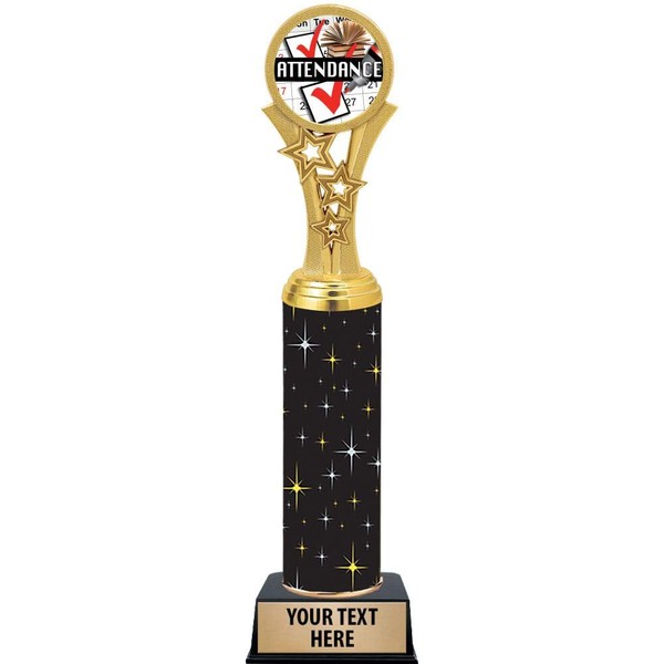 Crown Awards Attendance Trophies, 11" Black Midnight Attendance Trophy, Customize