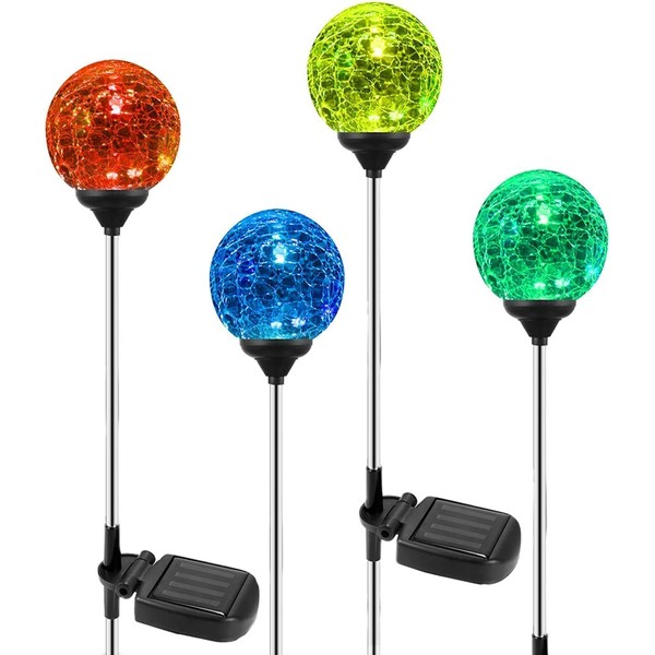 Solar Outdoor Lights - 4 Pack Crystal Glass LED Solar Garden Globe Lights, Color-Changing Solar Stake Lights Auto On/Off, Solar Pathway Lights for Landscape Patio Yard Walkway Christmas Decoration