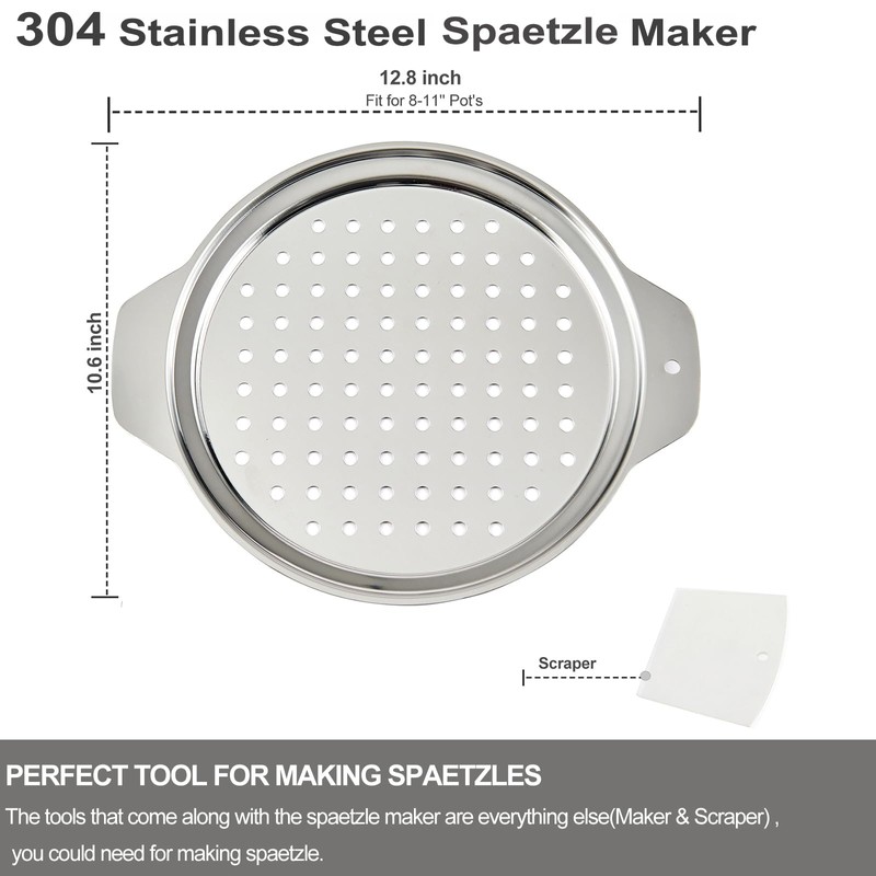 Premium Stainless Steel Spaetzle Maker Lid with Scraper, Traditional German