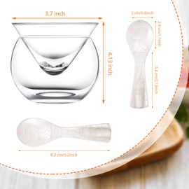 Glass Caviar Serving Set with 4 Pcs Mother of Pearl Spoons 3.2 Inch Caviar Dish Chiller Server Set with Ice Holder for Egg, Ice Cream, Coffee, Restaurant Serving