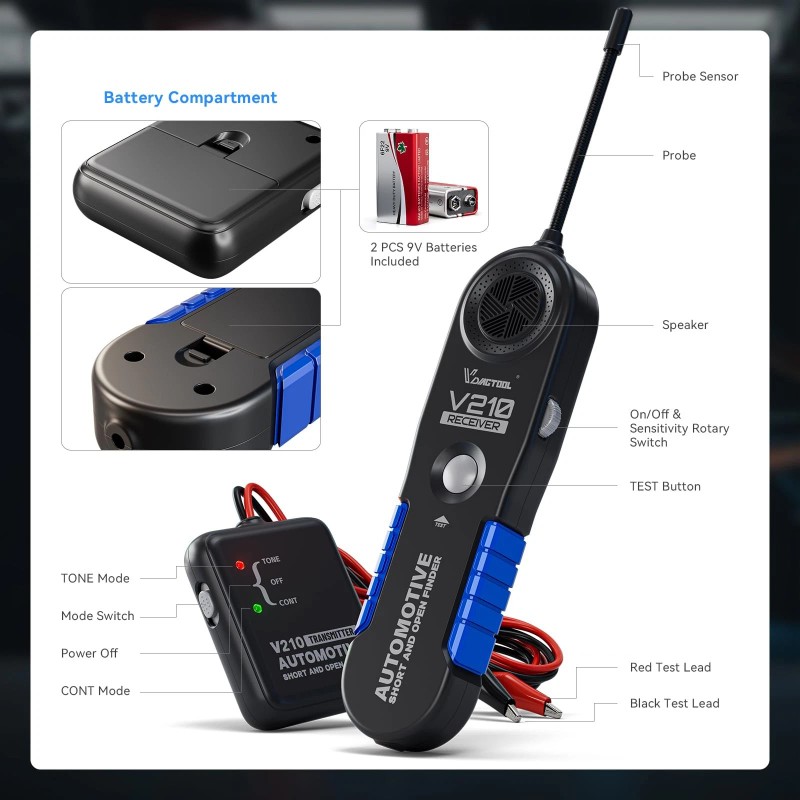 VDIAGTOOL V210 Automotive Electrical Open & Short Finder Circuit Tester