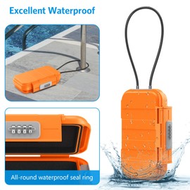 Brifit Portable Safe Box, Combination Security Case Lock Box with Code, Waterproof Anti-Theft Mini Travel Safe with Removable Wire Rope Security Safe Box for Beach, Outdoor, Cars, Travel, Orange