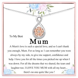 JETBON Gifts for Mum - S925 Sterling Silver Chain Infinity Rose Necklaces with Cubic Zirconia for Women, Christmas Mothers Day Birthday Gifts for Mum from Daughter & Son with Message Card Gifts Box