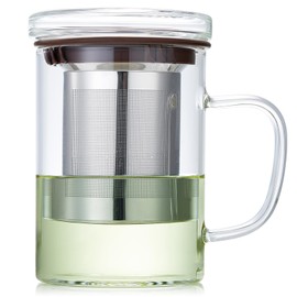 Glass Tea Cup with Infuser and Lid, 400ml Large Borosilicate Teacup, Clear Mug for Loose Leaf Tea, Blooming Tea, Tea Bags - Perfect Christmas or Birthday Gift for Women