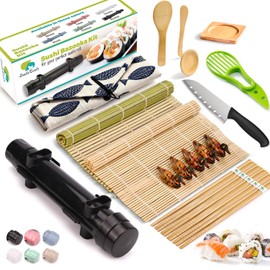 SmileTools Sushi Making Kit, 22pcs Roller Maker for Beginners With Guide Book, Bazooka, Knife, Mat, Avocado Slicer, Chopsticks, Sauce Dishes & More - Sushi Lover's Gift
