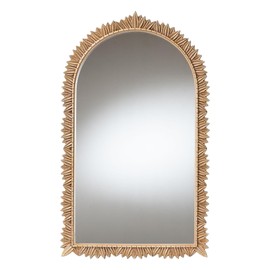 Baxton Studio Caitlin Accent Wall Mirror with Carved Leaf Border, Arch, Antique Gold