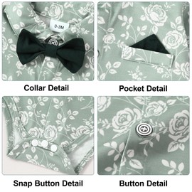 YALLET Baby Boy Clothes Suit, Infant Gentleman Outfits Printed Dress Shirt+Bowtie+Beret Hat+Detachable Suspender Pants 0-18M