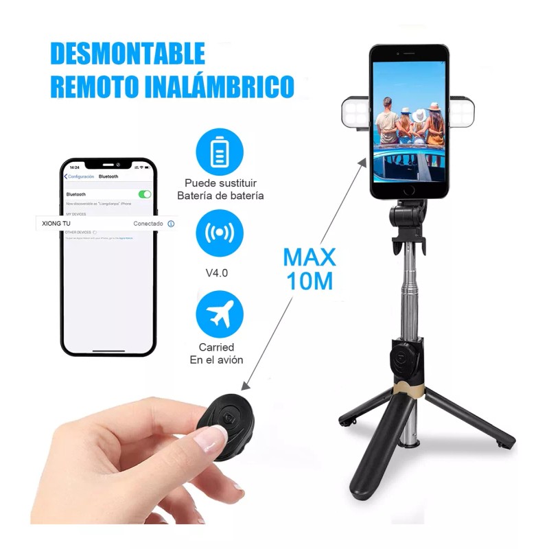 Holaya Palo Selfie Trípode Bluetooth Stick Control Remoto Negro