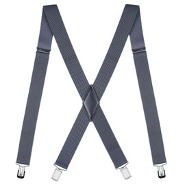 Mcvotcot Mens Suspenders X Back Adjustable 1.4'' Wide with Heavy Duty Clips Gray