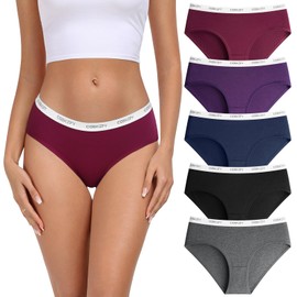 coskefy Women's Underwear Cotton Breathable Hipster Panties Soft Low Rise Bikini Ladies Workout Briefs 5 Pack