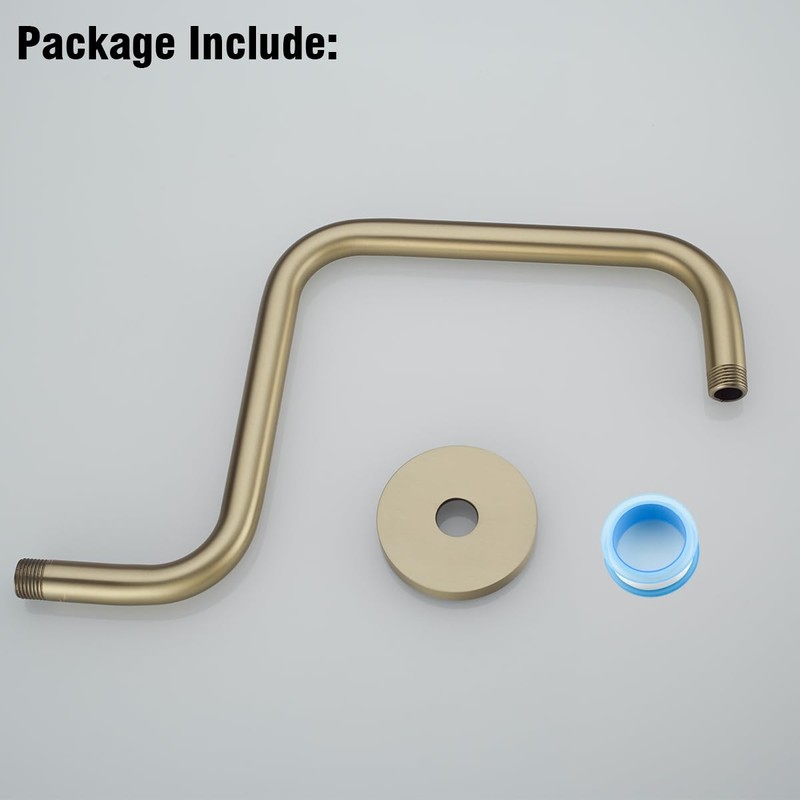 RANDOM 16 inch Brushed Gold Shower Head Riser Pipe,S Shaped