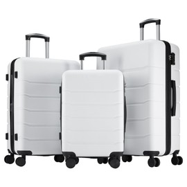 Sweetcrispy Luggage Spinner Wheels Lightweight Expandable Travel Hard Shell with TSA Lock, Raw White, 3-PCS Set (20/24/28 Inch)