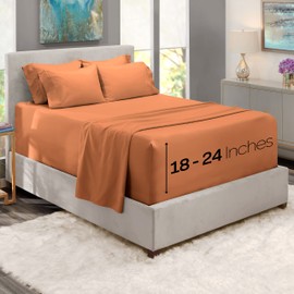 Nestl Extra Deep Pocket Queen Sheets Set - 6 PC Soft Microfiber Queen Sheets Deep Pocket - Fade Resistant Bedding Sheets & Pillowcases - Queen, Rust Sienna (Orange Brown)