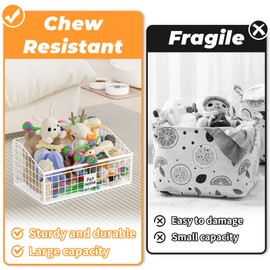 Foellstoe Dog Toy Bin Toy Basket Metal Storage Box with Handles Dog Organizer Chew-Proof White Dog Toy Box Blankets Leashes Chest Puppy Dog Toy Storage Container Home Decor Pet Toys Dog Cat