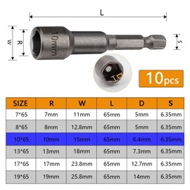 TXXATX Socket Spanner Hex 10 mm Nut Cordless Screwdriver Pack of 10 Magnets Hex Bit Set Socket Adapter 1/4 Inch Hex Shank Socket Wrench Insert for Socket Wrench Hand Drill