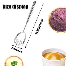 Heavy Duty Mashed Potatoe Masher, Stainless Steel Professional, 34 cm Length, Multi-Purpose Kitchen Tool for Mashing and Pureeing