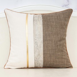 Alerfa Linen Patchwork Throw Pillow Cover 18 x 18 Inch Burlap Cushion Case Accent Pillowcase for Couch Bedroom Living Room, Brown White