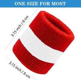8 Pack Wrist Sweatbands Tennis Wrist Bands Absorbent Sweat Band for Men and Women, Breathable Cotton Sweatbands for Working Out, Football, Basketball, Running Athletic Sports -Red/White/Red