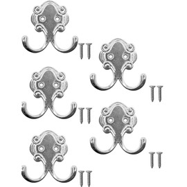 Fuxxer® Antique Double Hooks Set of 5 Wardrobe Hooks 54 x 52 mm Chrome Design Silver