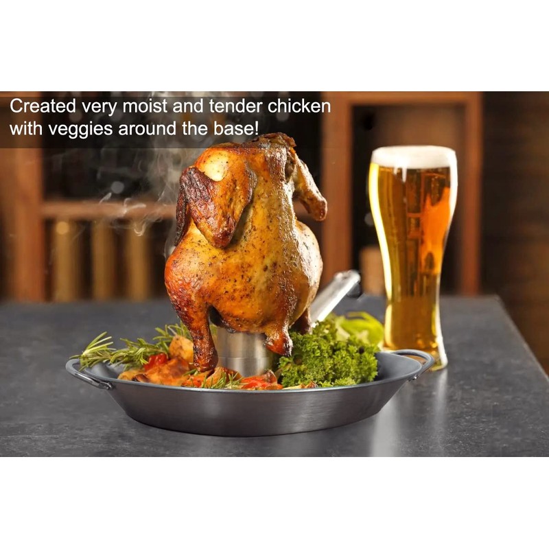Tellshun Beer Can Chicken Holder, 12 Inch Stainless Steel Grill,