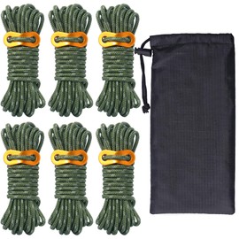 Hikeman 6 Pack 4mm Outdoor Guy Lines Tent Cords Lightweight Camping Rope with Aluminum Guylines Adjuster Tensioner Pouch for Tent Tarp, Canopy Shelter, Camping, Hiking, Backpacking