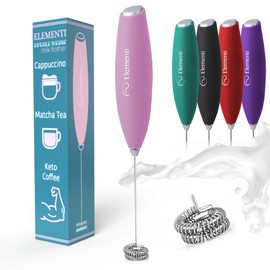 Elementi Milk Frother Handheld Double Whisk - Coffee Frother Electric Stirrer, Matcha Whisk & Drink Mixer Handheld - Handheld Frother Whisk - Electric Whisk For Coffee (Pastel Pink)