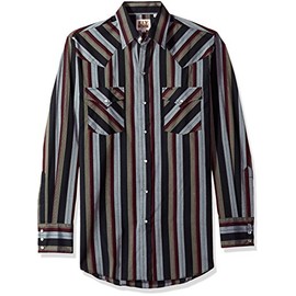 ELY CATTLEMAN Mens Long Sleeve Western Stripe, Burgundy, L