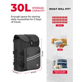 KEMIMOTO Motorcycle Sissy Bar Bag 30L Motorcycle Tail Bag with Waterproof Rain Cover Motorcycle Travel Luggage Bag for Trip Camping Outdoor Motorbike Helmet Bag with 4 Straps 1 Shoulder Strap