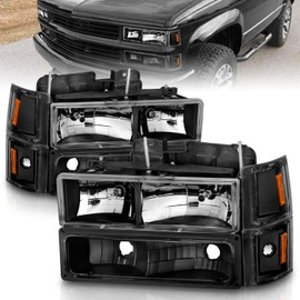 AmeriLite Replacement Crystal Halogen Headlights Sets For 94-98 Chevy Fullsize Pickup Truck - Passenger and Driver Side, Vehicle Light Assembly, Black