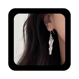 Cimenexe Bohemian Blatt Baumeln Ohrringe Silber Geschichtet Blatt Tropfen Ohrringe Lange Kronleuchter Blatt Haken Ohrringe Metall Stapeln Blatt Ohrringe Schmuck Für Frauen