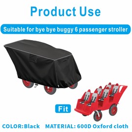 Cover Compatible with Angeles Bye Bye Buggy, 6 Passenger Seater Stroller Cover, Heavy Duty 600D Oxford Cloth, Waterproof & Dustproof, Black(Cover Only) (Black, 6 Passenger Cover)