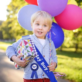 Birthday Decorations for Boys, Includes Birthday Boy Award Ribbon Badge and Birthday Sash Birthday Gifts Presents for Kids Birthday Party Supplies (Blue)