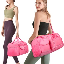 MAXTOP Travel Duffle Bag for Women Carry On Tote Weekender Overnight Bag Large Capacity Duffel Bag with Shoe Compartment,Gym Tote Bag with Dry and Wet Separation, Rose, Large Size, Gym Bag