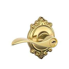 SCHLAGE Accent Lever with Brookshire Trim Keyed Entry Lock in Bright Brass