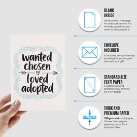 Adoption Card - Happy Adoption Day Card for Children, Daughter, Son or Baby Girl or Boy - Adopt Finalization Greeting Present from Adoptive Parents, Bonus Parents - Wanted Chosen Loved