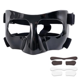 BAONILE Sports Face Guard, Nose Guard for Broken Nose, Basketball Football Softball Training Face Shield Masks with Foam Padding for Men and Women Black Close