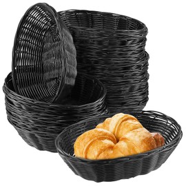 KOHAND 20 Pack 9 x 6 x 2.4 Inch Black Wicker Bread Basket, Woven Oval Plastic Basket Serving Baskets, Empty Woven Baskets for Storing Food, Bread, Fruits, Vegetables